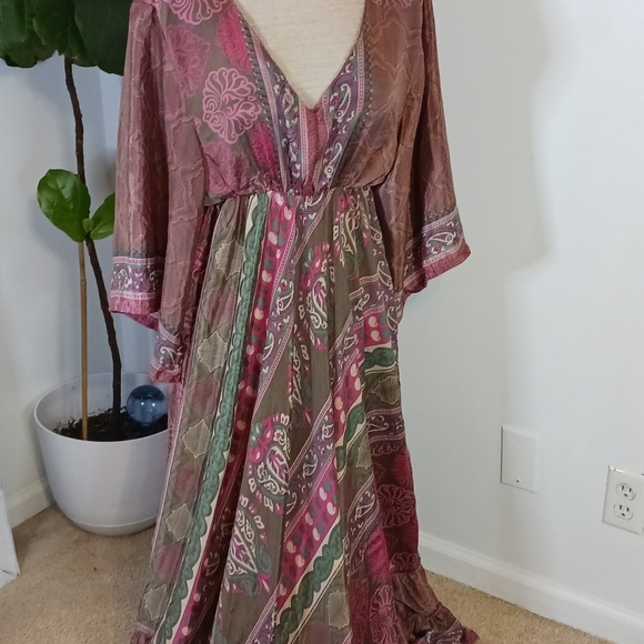 Celina Boho Maxi Womens Dress OSFM Silk Blend Paisley Magenta Wedding Guest - Picture 10 of 12
